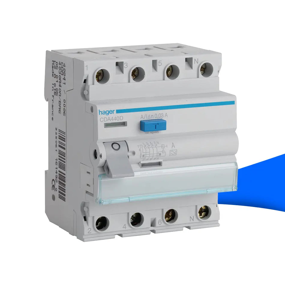 Hager CDA440D FI-Schutzschalter, 4-polig, 40A, 30mA, Typ A, 6kA Produktbild