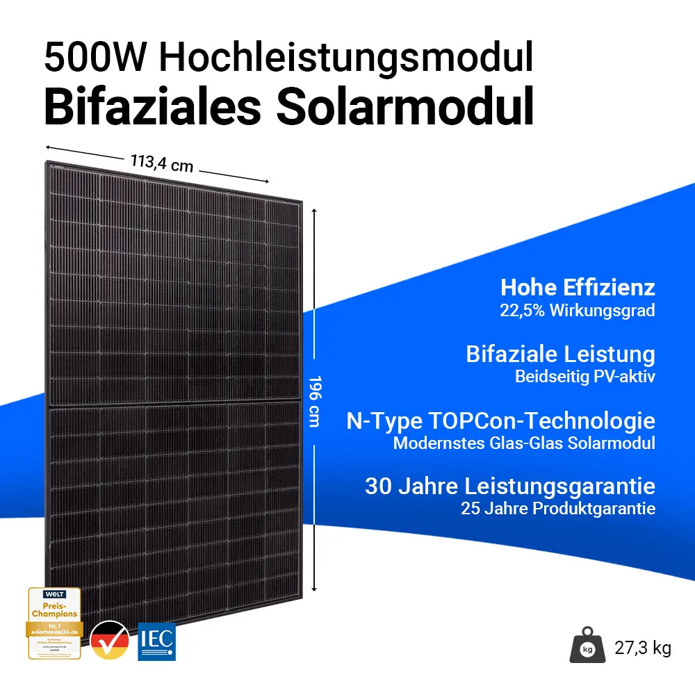 Infos Solarmodul Jolywood 500 Watt bifazial