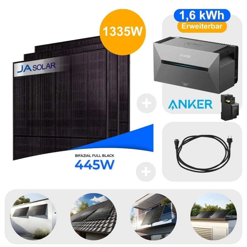 1335W Balkonkraftwerk mit Anker Solarbank 2 Pro erweiterbar Komplettset