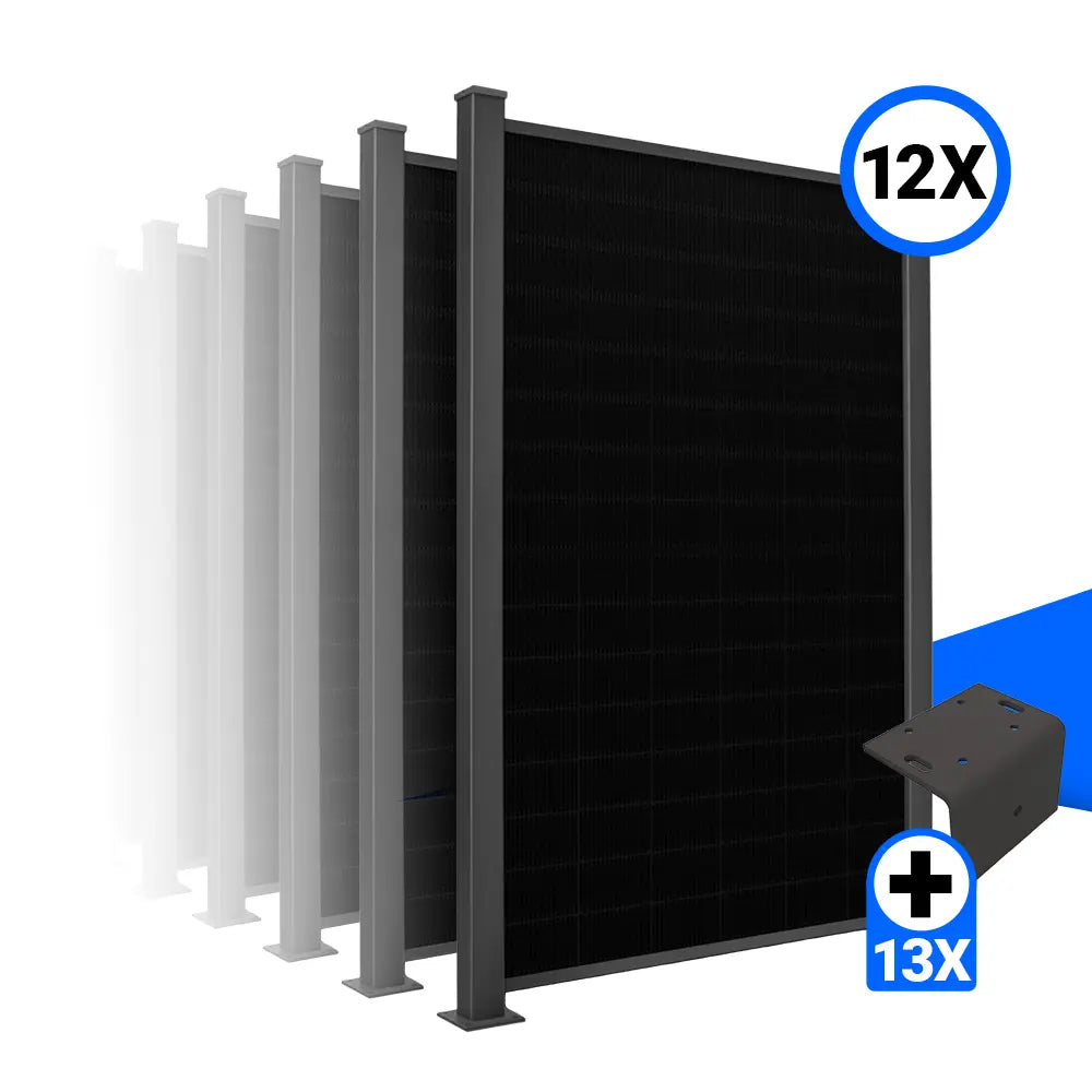 Solarzaun-Montageset für 12 Module Hochkant L-Stein Fussplatte