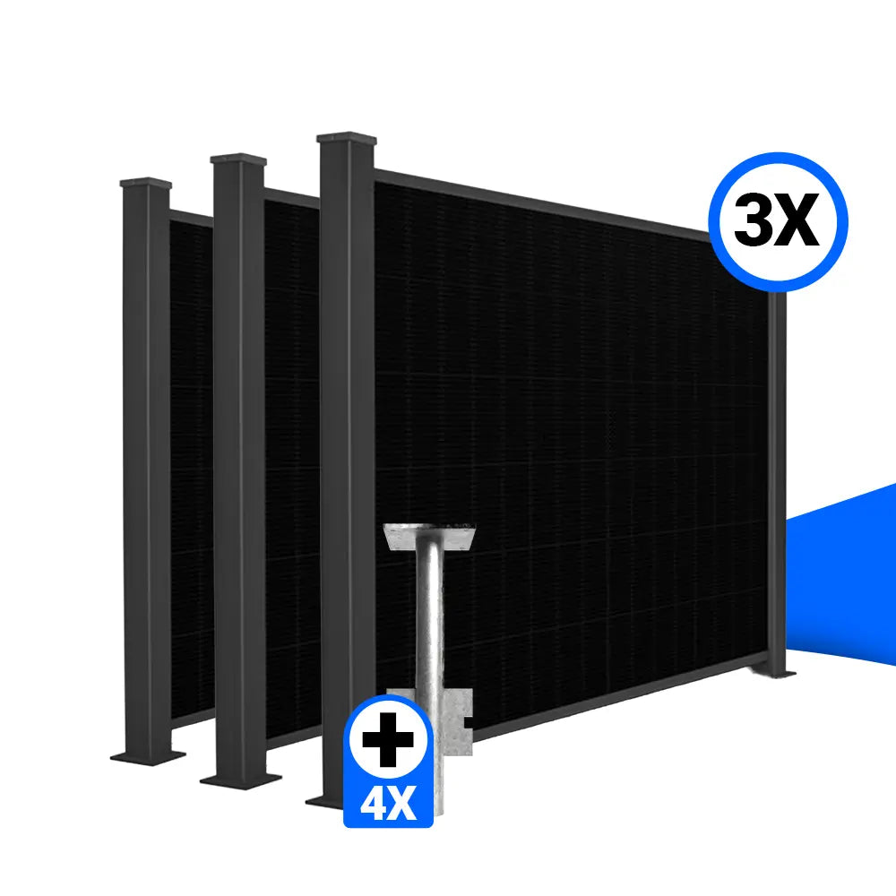 Solarzaun-Montageset für 3 Module Quermontage Erdanker zum Einbetonieren