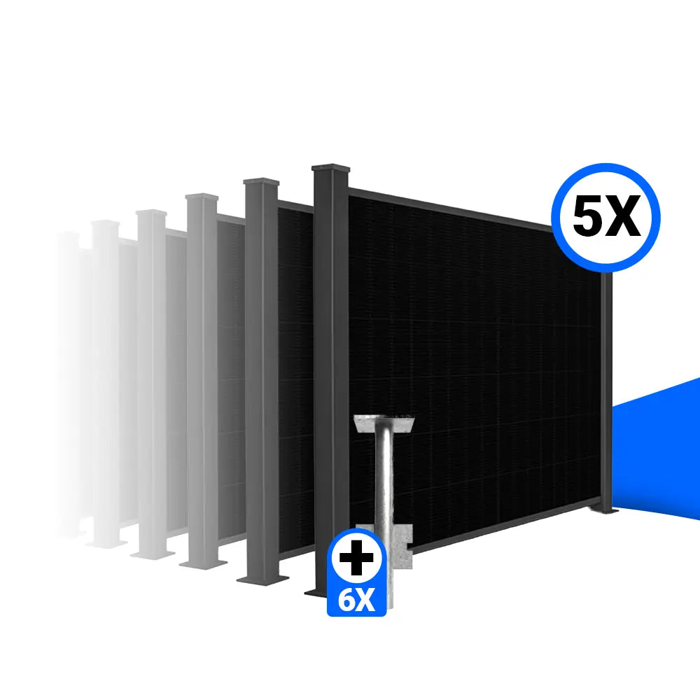 Solarzaun-Montageset für 5 Module Quermontage Erdanker zum Einbetonieren