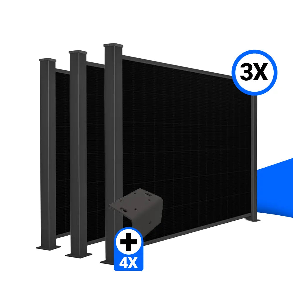 Solarzaun-Montageset für 3 Module Quermontage L-Stein Fussplatte