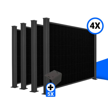 Solarzaun-Montageset für 4 Module Quermontage L-Stein Fussplatte
