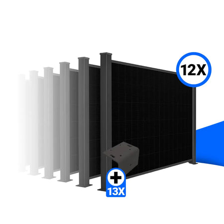 Solarzaun-Montageset für 12 Module Quermontage L-Stein Fussplatte