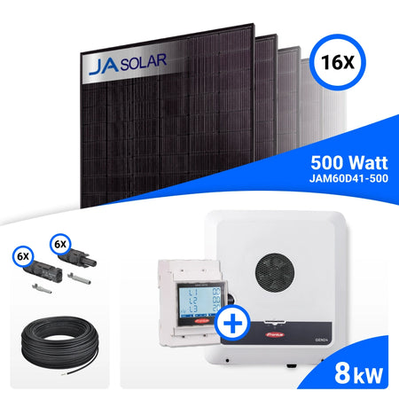 PV-Komplettset 8 kWp mit 16 JA Solar 500 W Full Black Modulen und Fronius SYMO-GEN24 8.0 Plus SC, ohne Speicher