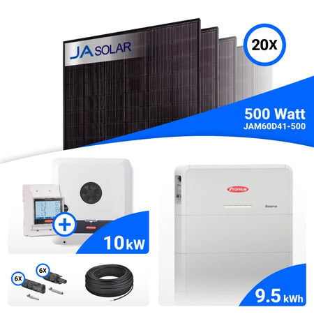 PV-Komplettset 10 kWp mit 20 JA Solar 500 W Full Black Modulen, Fronius SYMO-GEN24 10.0 Plus SC und Fronius Reserva 9.5 Speicher