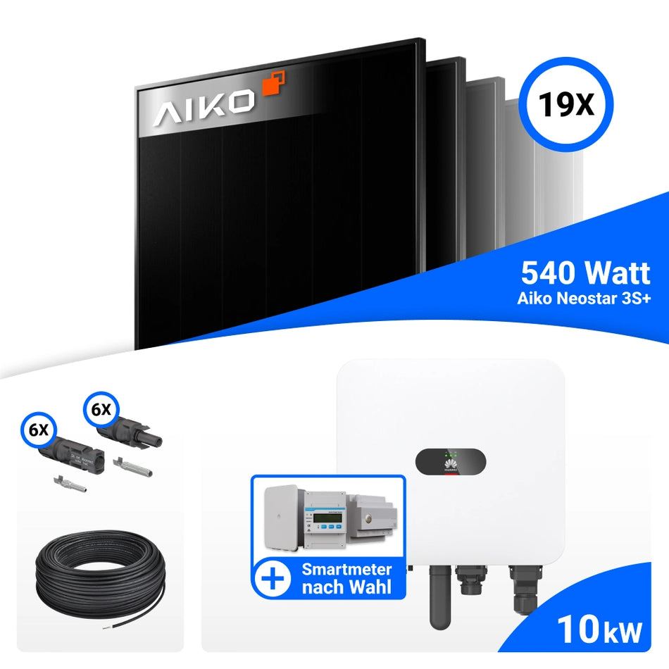 PV Komplettset 10 kWp – 19x AIKO 540W Full Black & Huawei MAP0 mit Speicheroption