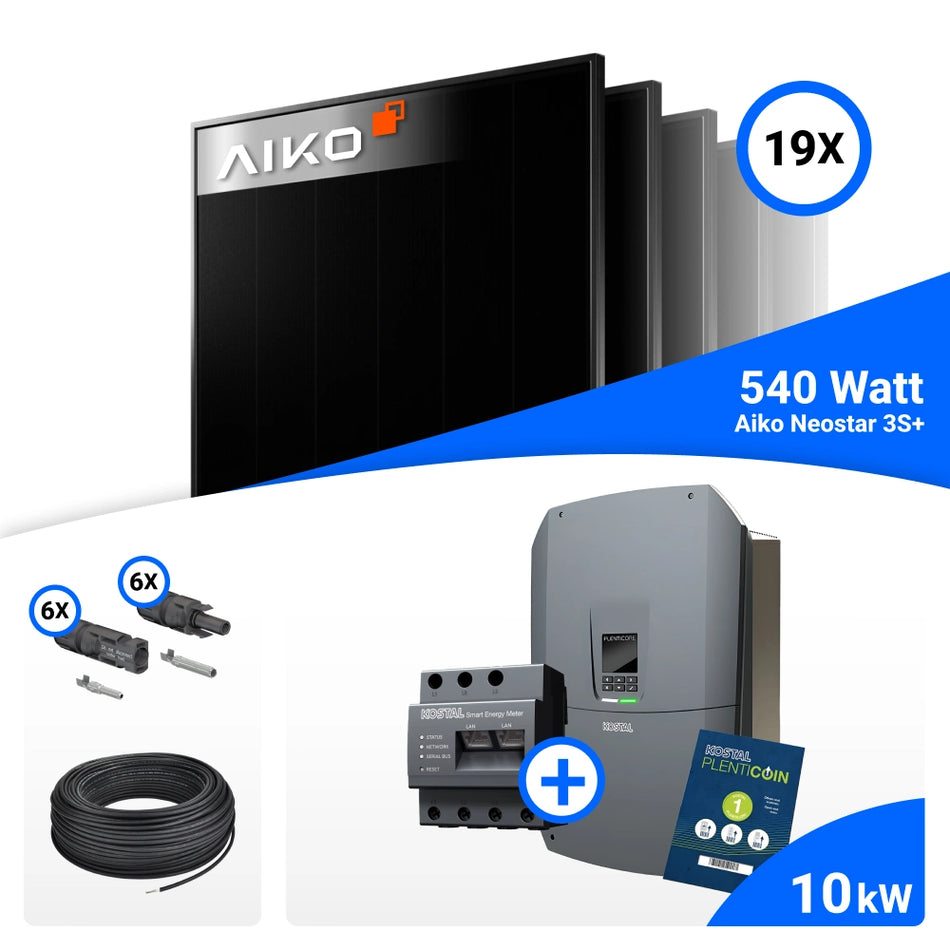 PV Komplettset 10 kWp – 19x AIKO 540W Full Black & Kostal G3 M Plenticore mit Speicheroption