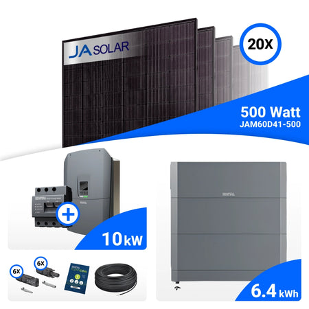 PV-Komplettset 10 kWp mit 20 JA Solar 500 W Full Black Modulen, Kostal Plenticore G3 M und Helivor HV Speicher mit 6,4 kWh