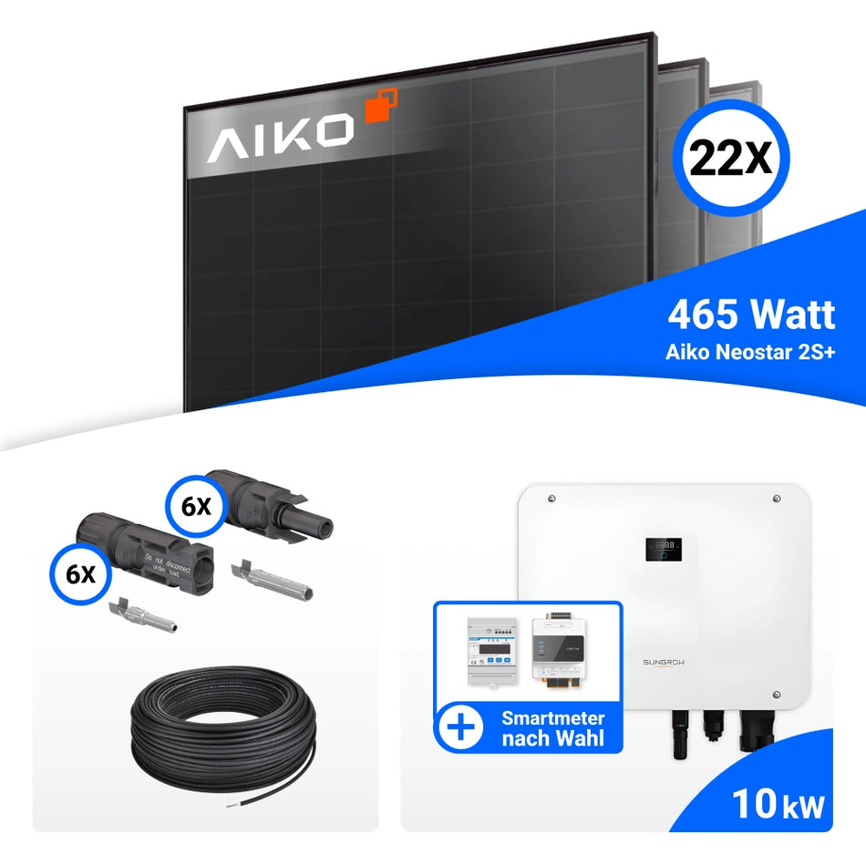PV Komplettset 10 kWp – 22x AIKO 465W Full Black & Sungrow SH10T mit Speicheroption