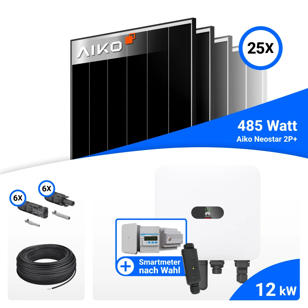 Solarmodul AIKO 485W Black Frame Modul 12 kWp Komplettset