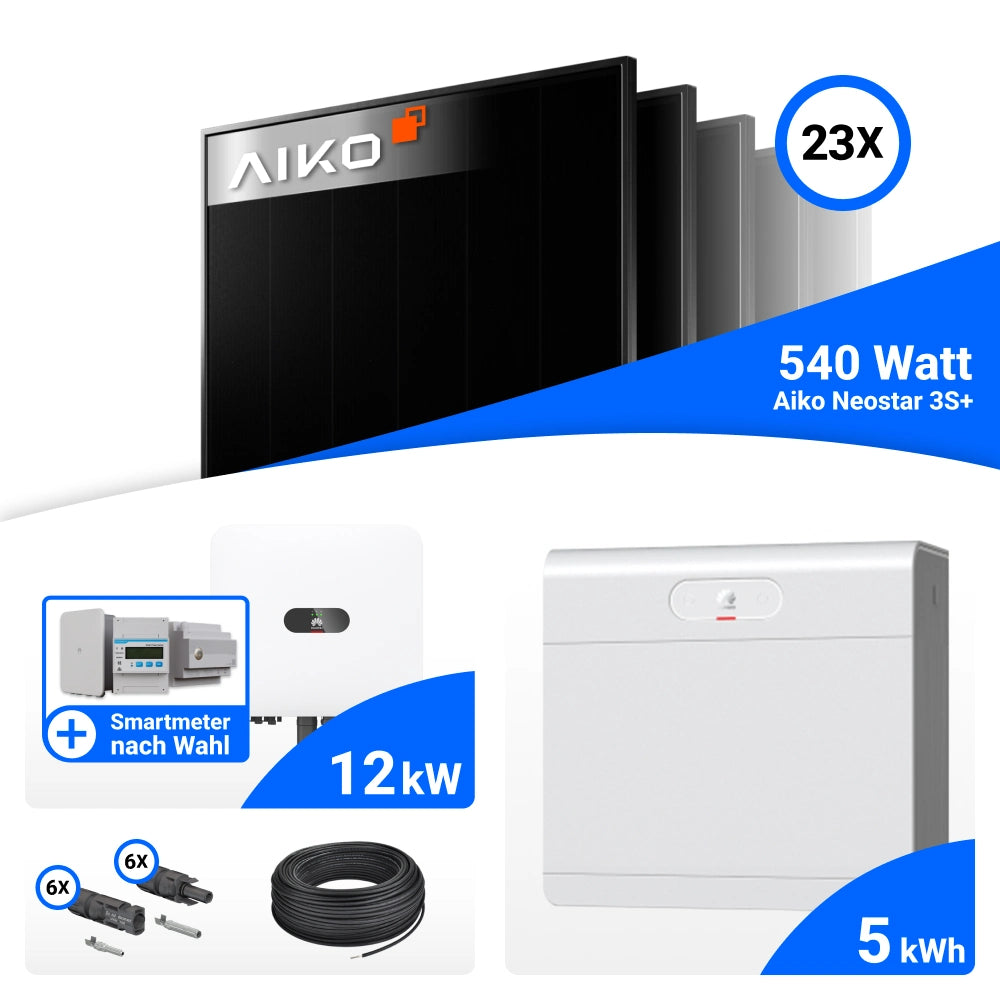 PV Komplettset 12 kWp – AIKO 540W Full Black & Huawei MAP0 mit Speicher