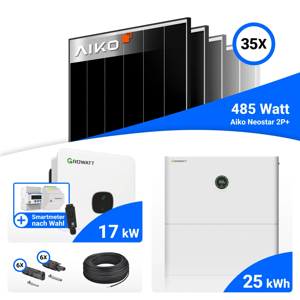 Set-Bestandteile 17 kWp PV Komplettset mit AIKO 485W Black Frame und Growatt MID17KTL3-XH