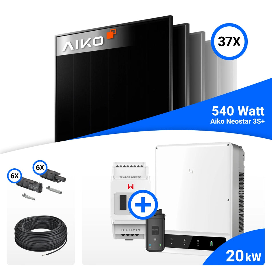 PV Komplettset 20 kWp – 37x AIKO 540W Full Black & GoodWe GW20K-ET mit Speicheroption