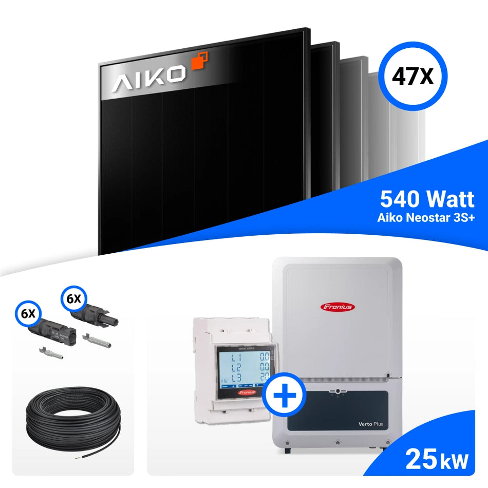 PV Komplettset 25 kWp – 47x AIKO 540W Full Black & Fronius Verto Plus 25.0 mit Speicheroption