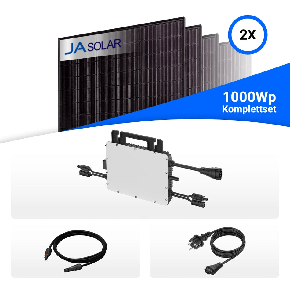 800W/1000W Balkonkraftwerk - 2x JA Solar 500W Full Black bifazial & Hoymiles HiFlow HMS-800-2WB Wechselrichter
