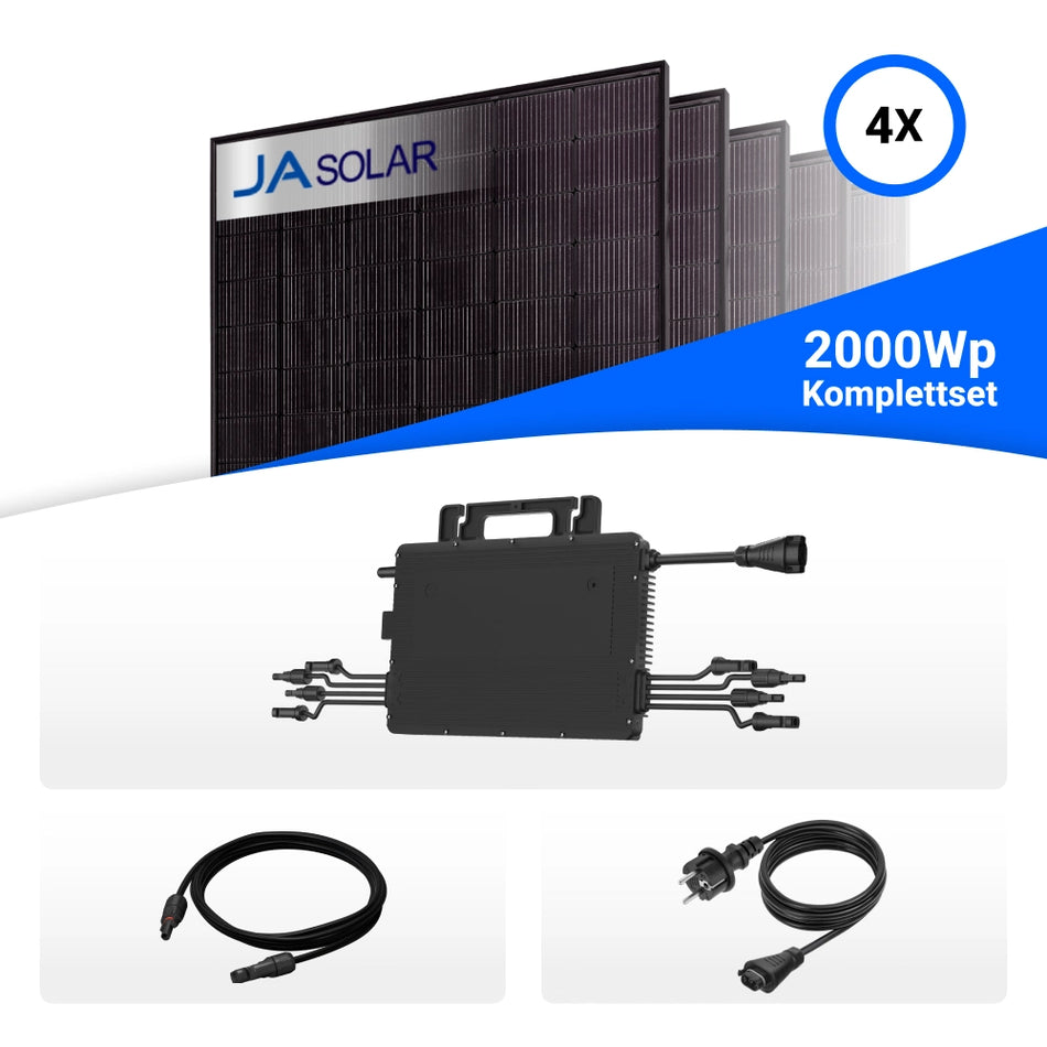 2000W Balkonkraftwerk - 4x JA Solar 500W Full Black bifazial & Hoymiles HiFlow HMS-2000-4WB Wechselrichter