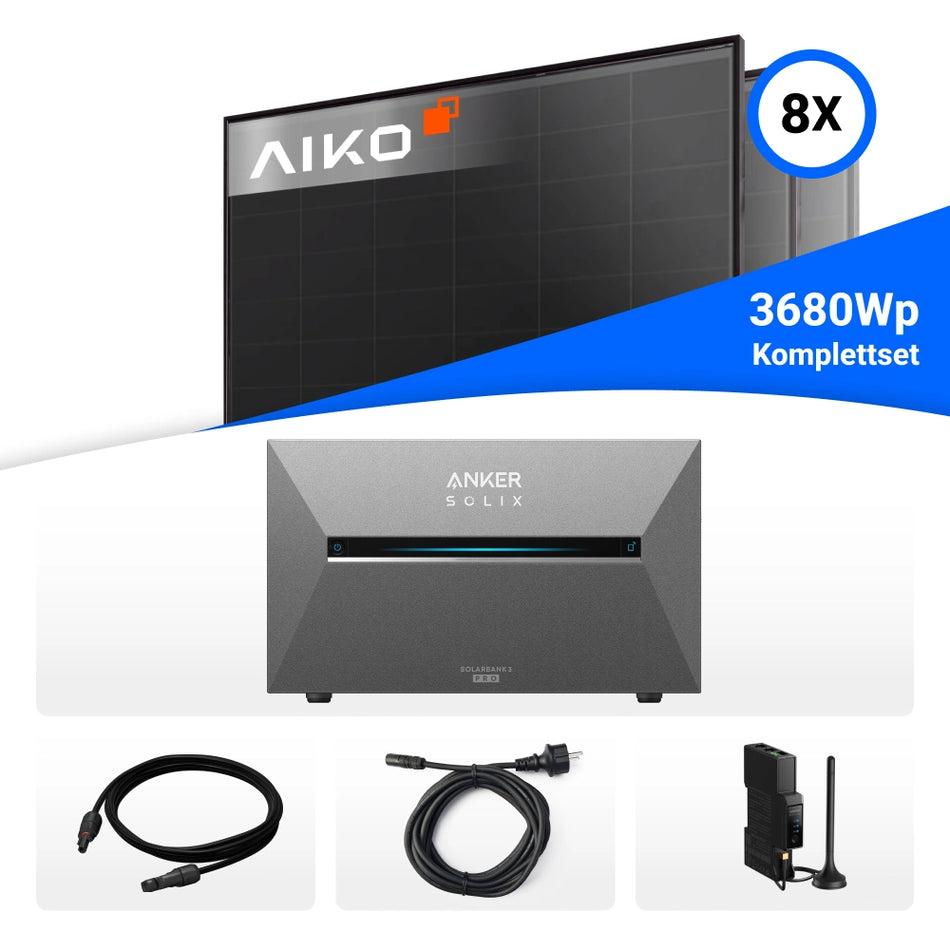 3680W Solarkraftwerk mit Speicher - 8x AIKO 460W Full Black & Anker Solix Solarbank 3 Pro