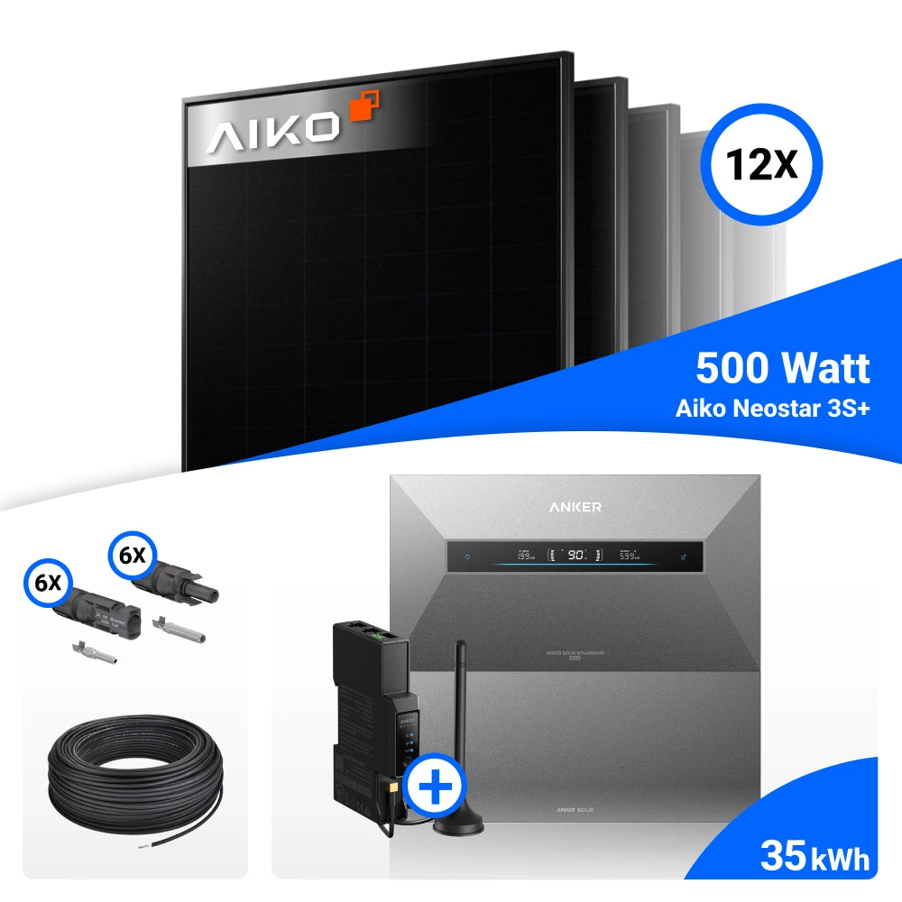 Mitgeliefertes Zubehör für 6000W Solarkraftwerk mit Speicher - 12x AIKO 500W Full Black bifazial & Anker Solix Max AE111