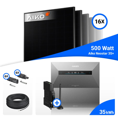 Mitgeliefertes Zubehör für 8000W Solarkraftwerk mit Speicher - 16x AIKO 500W Full Black bifazial & Anker Solix Max AE111