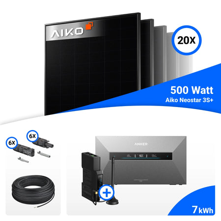 Packungsinhalt im Detail für 10000W Solarkraftwerk mit Speicher - 20x AIKO 500W Full Black bifazial & Anker Solix Max AE111