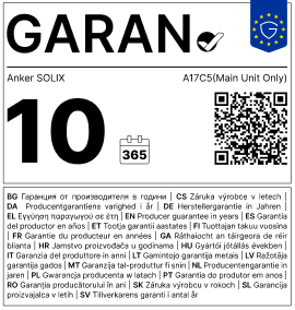 GARAN Label für Anker SOLIX A17C5 mit 10 Jahren Herstellergarantie