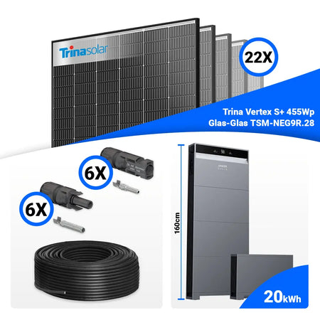 Solaranlage Komplettset 10 kWp für Eigenverbrauch: 22x Trina 455W Black Frame Solarmodule & Anker SOLIX X1-H10K-T – Speicheroption