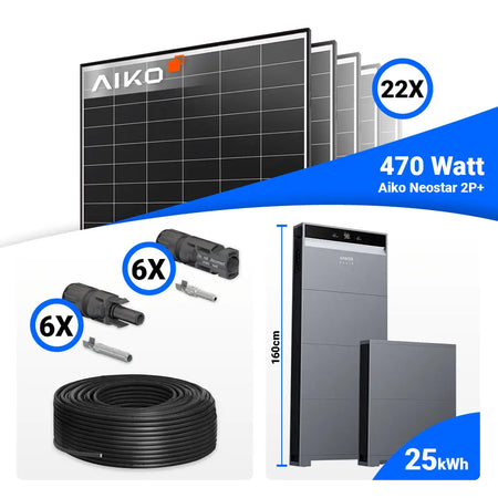 PV Anlage 10 kWp Set – 22 AIKO 470W Black Frame Solarmodule inkl. Anker SOLIX X1-H10K-T Hybrid-Inverter, optionaler Batteriespeicher