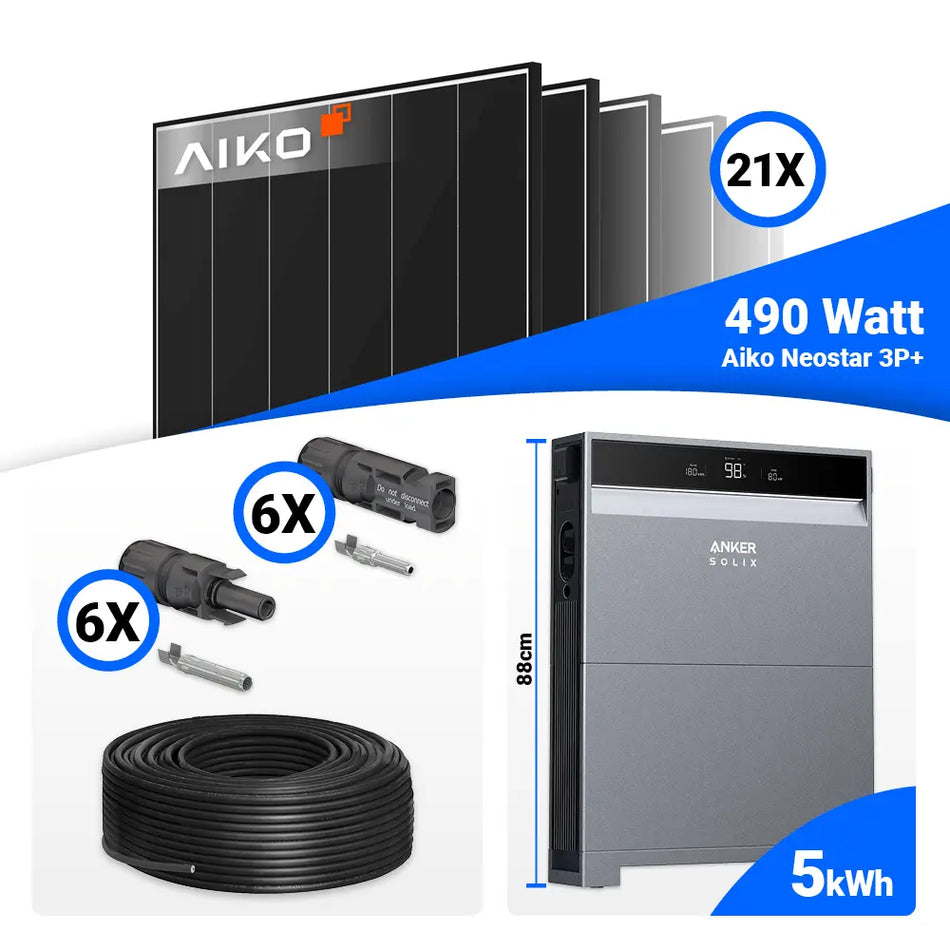 PV Komplettset 10 kWp – 21x AIKO 490W Black Frame & Anker SOLIX X1-H10K-T mit Speicheroption