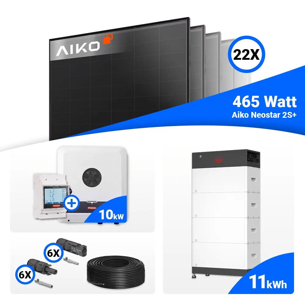 Solarpaket 10 kWp mit AIKO 465W Full Black Modulen und Fronius GEN24 10.0 Plus Hybrid-Wechselrichter