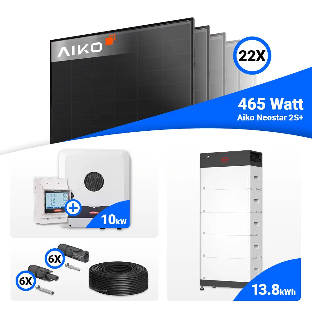 Photovoltaik Komplettset 10 kWp AIKO 465W Full Black + Fronius SYMO GEN24 10.0 Plus mit Batteriespeicher Option