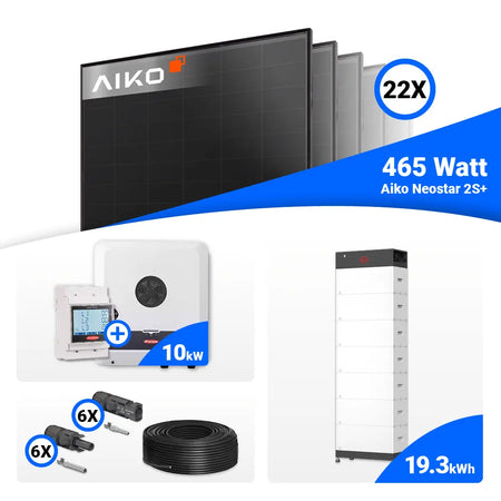 10 kWp Solaranlage Komplettset AIKO 465W Full Black und Fronius SYMO GEN24 10.0 Plus Hybridlösung