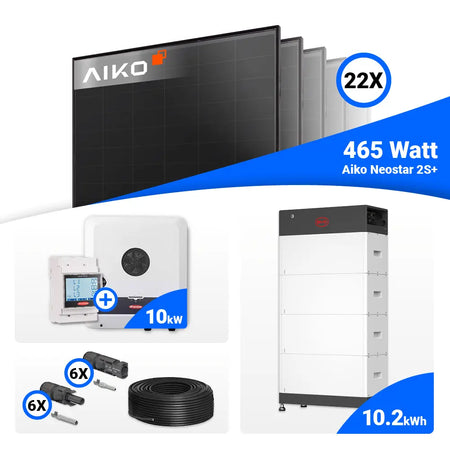 PV Anlage 10 kWp Komplettpaket mit AIKO 465W Full Black Modulen und Fronius GEN24 10.0 Plus