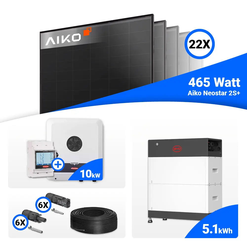 Solaranlage 10 kWp Komplettset AIKO 465W Full Black + Fronius GEN24 10.0 Plus mit Speicheroption