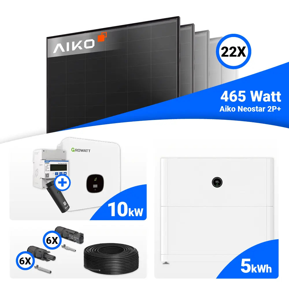 10 kWp Photovoltaik Set Full Black AIKO Module Growatt Wechselrichter