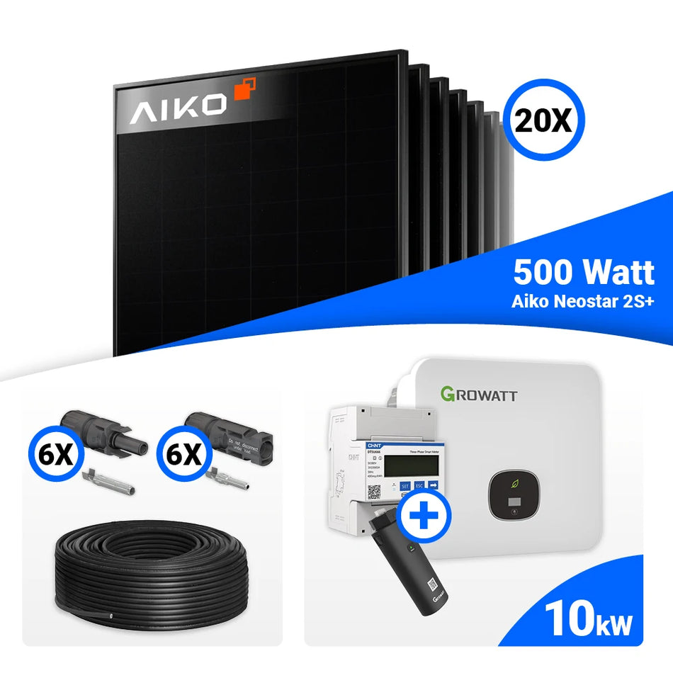 PV Komplettset 10 kWp – 20x AIKO 500W Full Black & Growatt MOD 10KTL3-XH BP mit Speicheroption