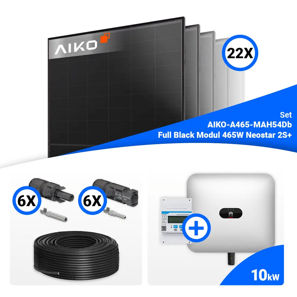 PV Komplettset 10 kWp – 22x Aiko 465W Full Black & Huawei SUN2000-10KTL-M1 mit Speicheroption