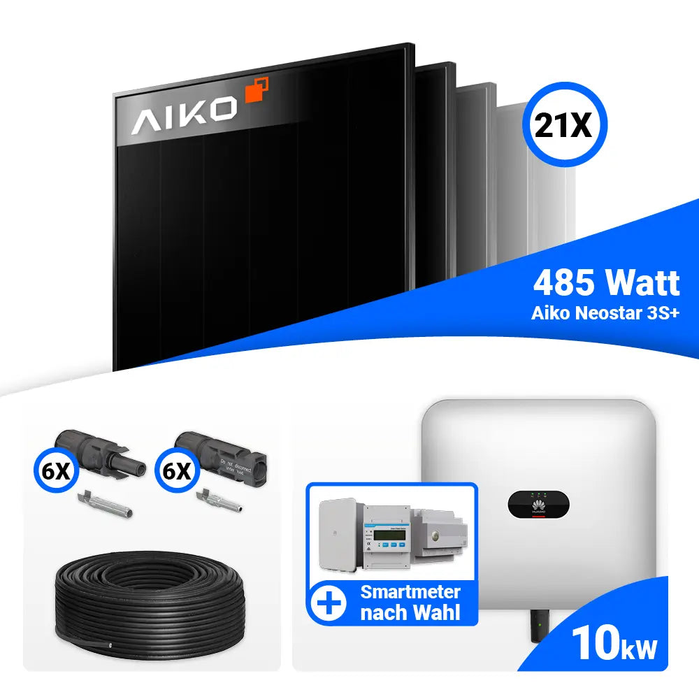 PV Komplettset 10 kWp mit AIKO 485W Full Black und Huawei SUN2000-10KTL-M1