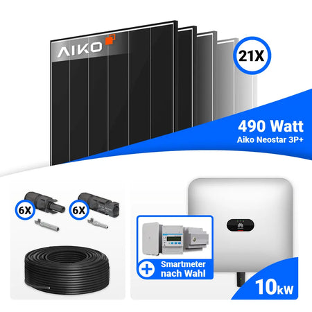 PV Komplettset 10 kWp mit AIKO 490W Black Frame und Huawei SUN2000-10KTL-M1