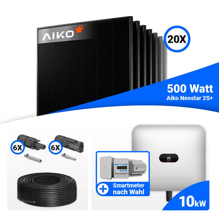PV Komplettset 10 kWp mit AIKO 500W Full Black und Huawei SUN2000-10KTL-M1