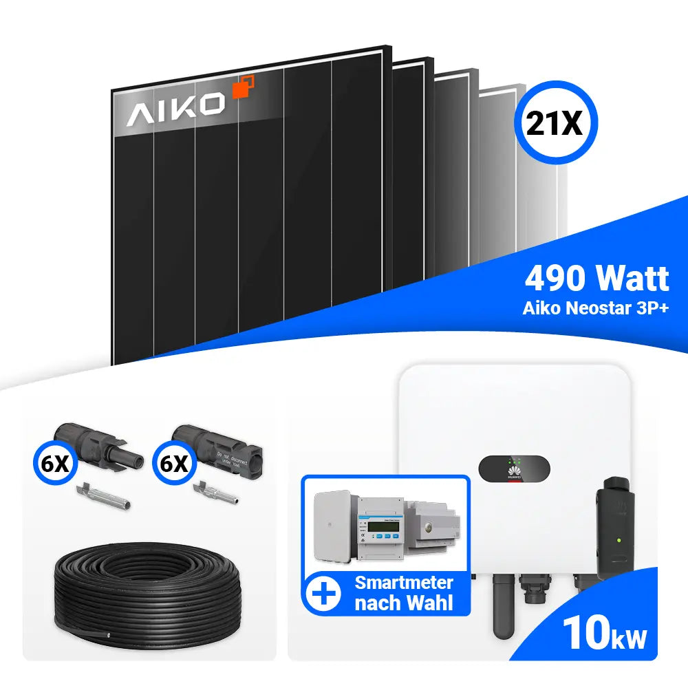 PV Komplettset 10 kWp mit AIKO 490W Black Frame und Huawei MAP0