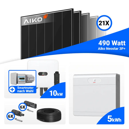 Photovoltaik Komplettset 10 kWp AIKO 490W Black Frame Module