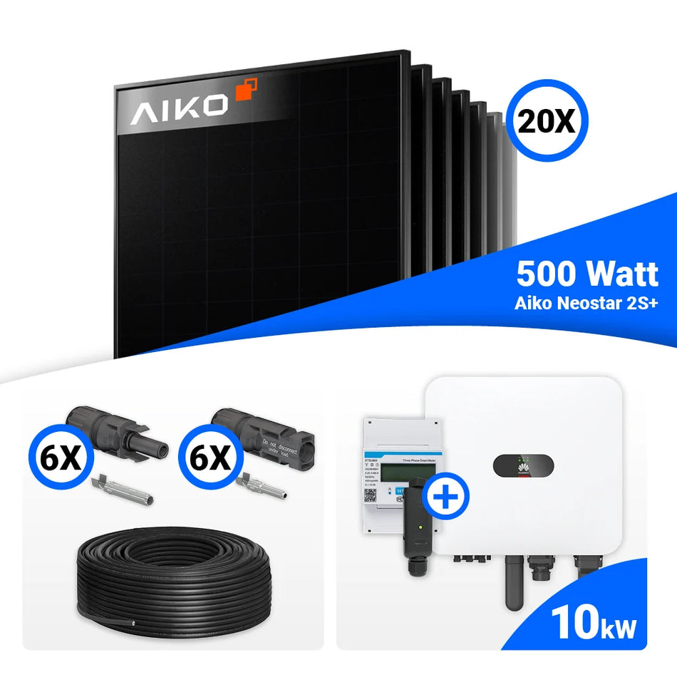 PV Komplettset 10 kWp – 20x AIKO 500W Full Black & Huawei MAP0 mit Speicheroption