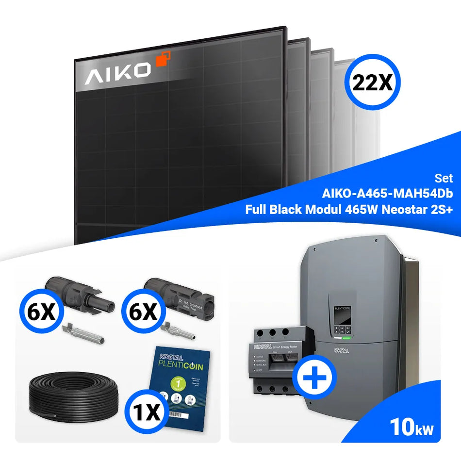 PV Komplettset 10 kWp – 22x Aiko 465W Full Black & Kostal G3 M Plenticore mit Speicheroption