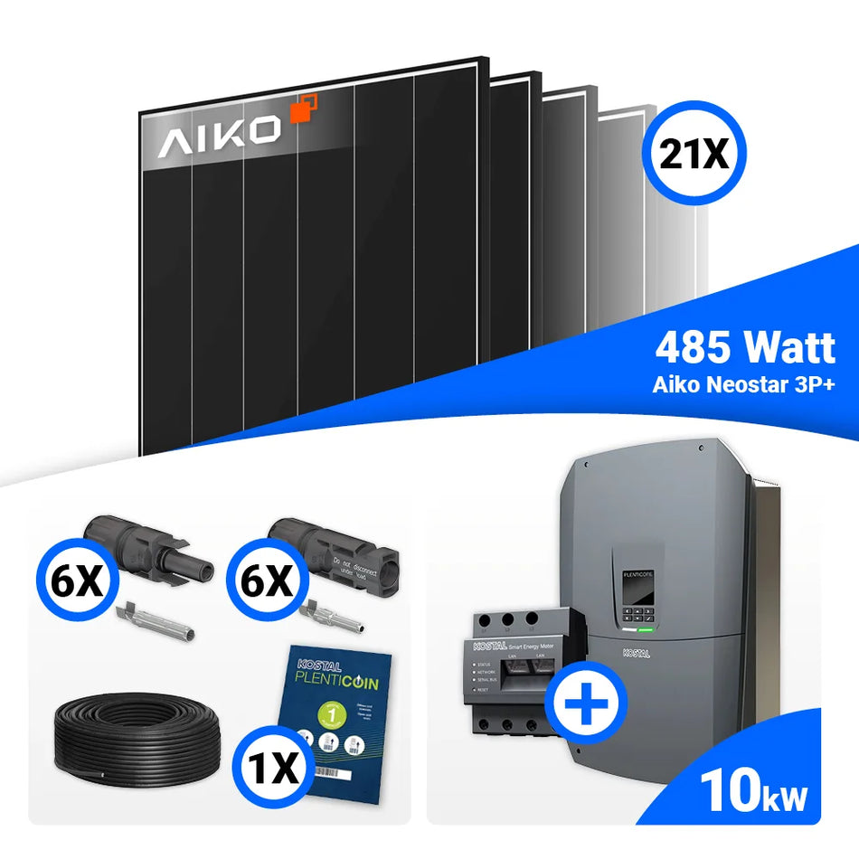 PV Komplettset 10 kWp – 21x AIKO 485W Black Frame & Kostal G3 M Plenticore mit Speicheroption