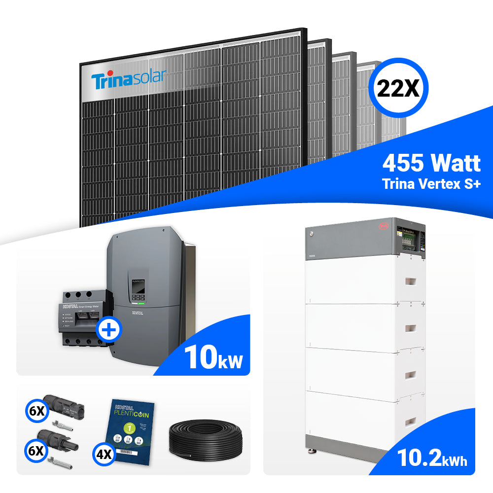 PV-Anlage 10 kWp Set mit 22 Trina 455W Black Frame Solarmodulen und Kostal Plenticore G3 M, batteriebereit