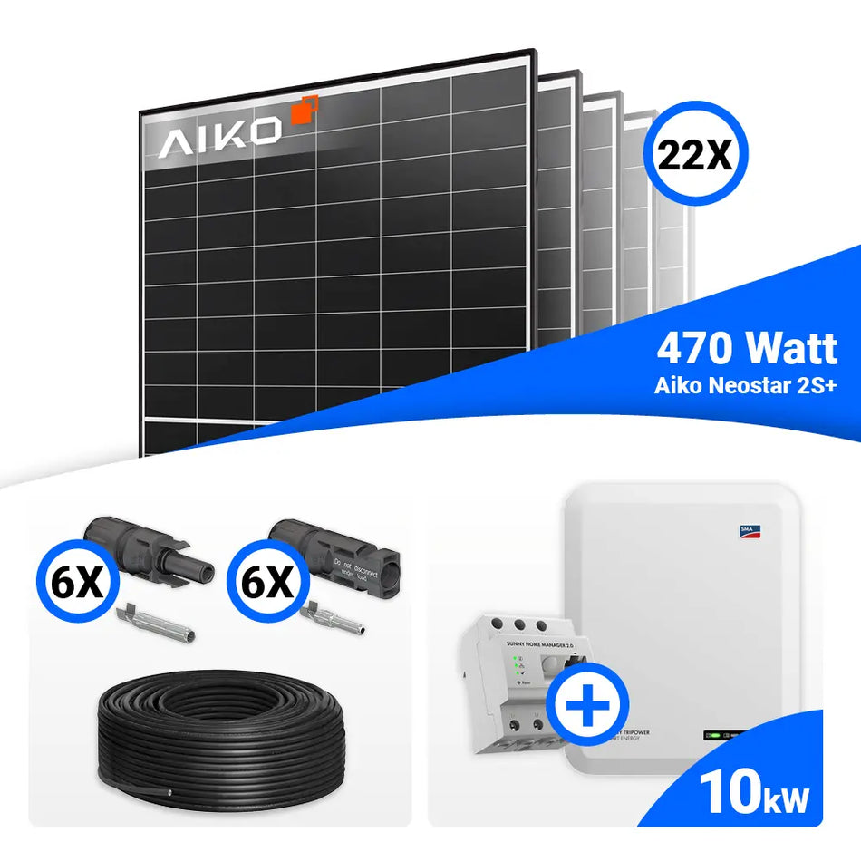 PV Komplettset 10 kWp – 22x AIKO 470W Black Frame & SMA STP10.0-3SE-40 mit Speicheroption