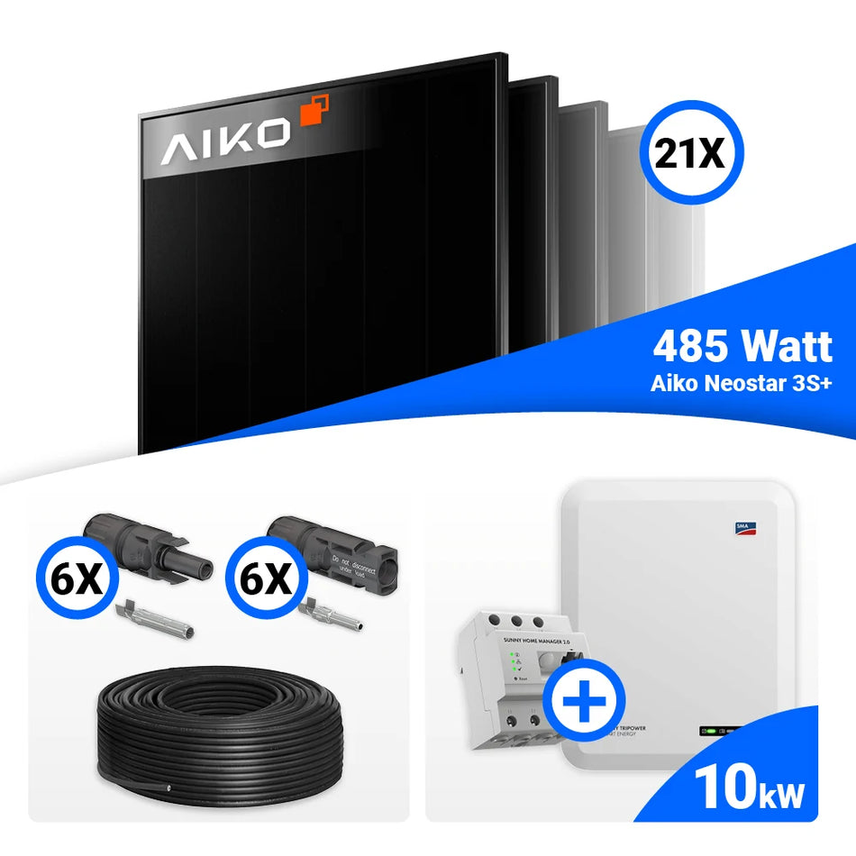 PV Komplettset 10 kWp – 21x AIKO 485W Full Black  & SMA STP10.0-3SE-40 mit Speicheroption