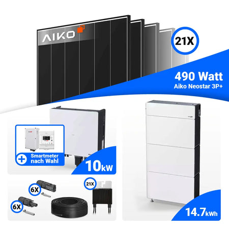 PV Komplettset 10 kWp AIKO 490W Black Frame & SolarEdge Nexis Battery Stack 15
